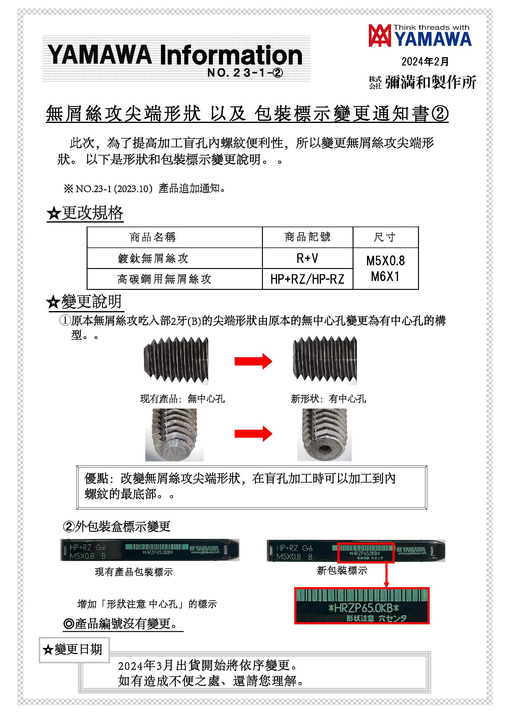 (中繁)無屑絲攻尖端形狀&包裝標示變更通知書(2) 2024